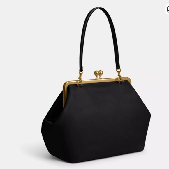 Coach Handbags - Coach Black Kisslock Large Frame Shoulder Bag with Gold Hardware